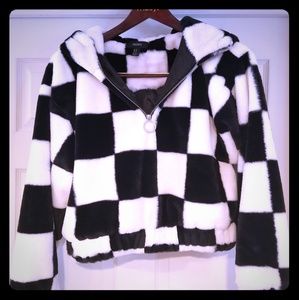 Forever 21 Checkered Faux Fur Coat Size M